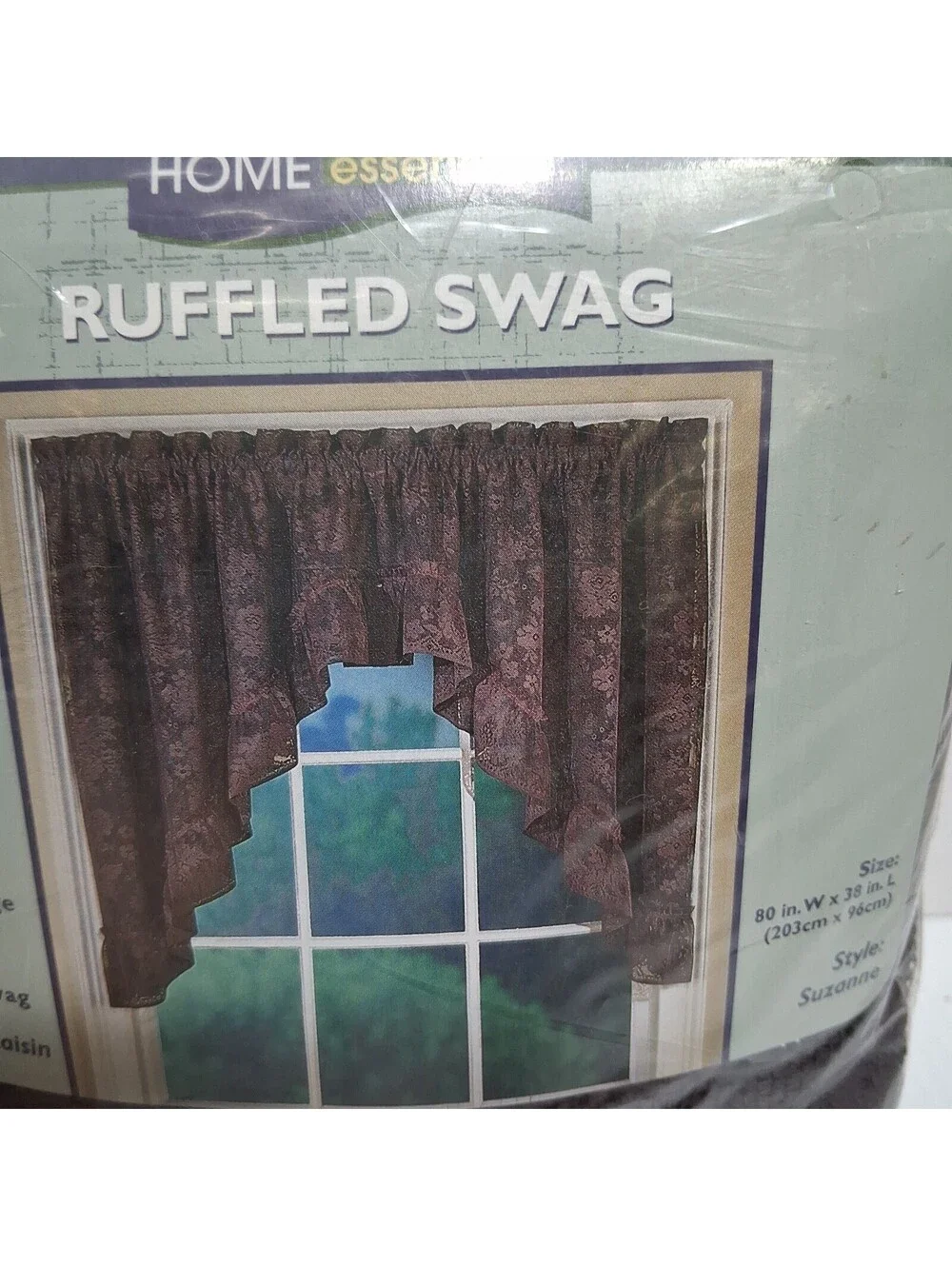VTG Home Essentials Lace Ruffled Swag Curtain Suzanne Raisin 80x38 Cottagecore